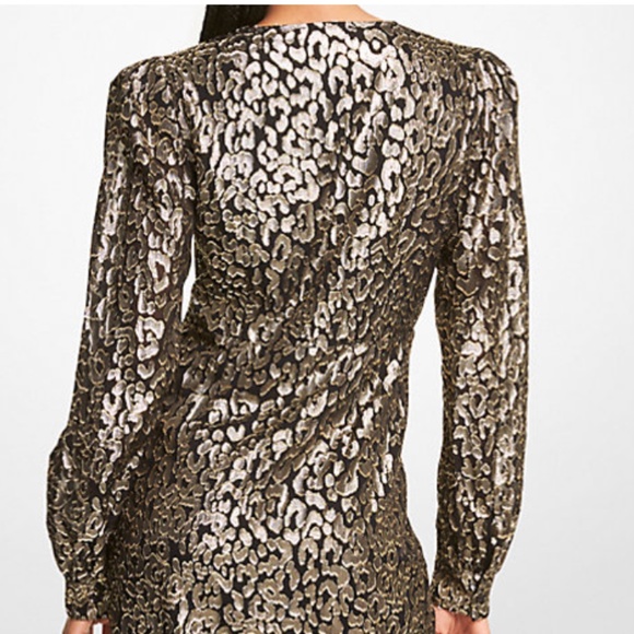 New Michael Kors Metallic Leopard Clip Jacquard Dress - Picture 2 of 2